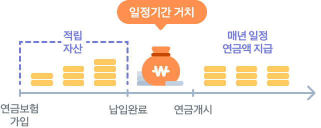 적립자산 일정자산 거치 매년 일정 연금액 지급, 연금보험가입,납입완료,연금개시